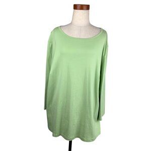Lafayette 148 NEW TOP 3X Apple Green 3/4 sleeves round/scoop neck 48 ch relaxed